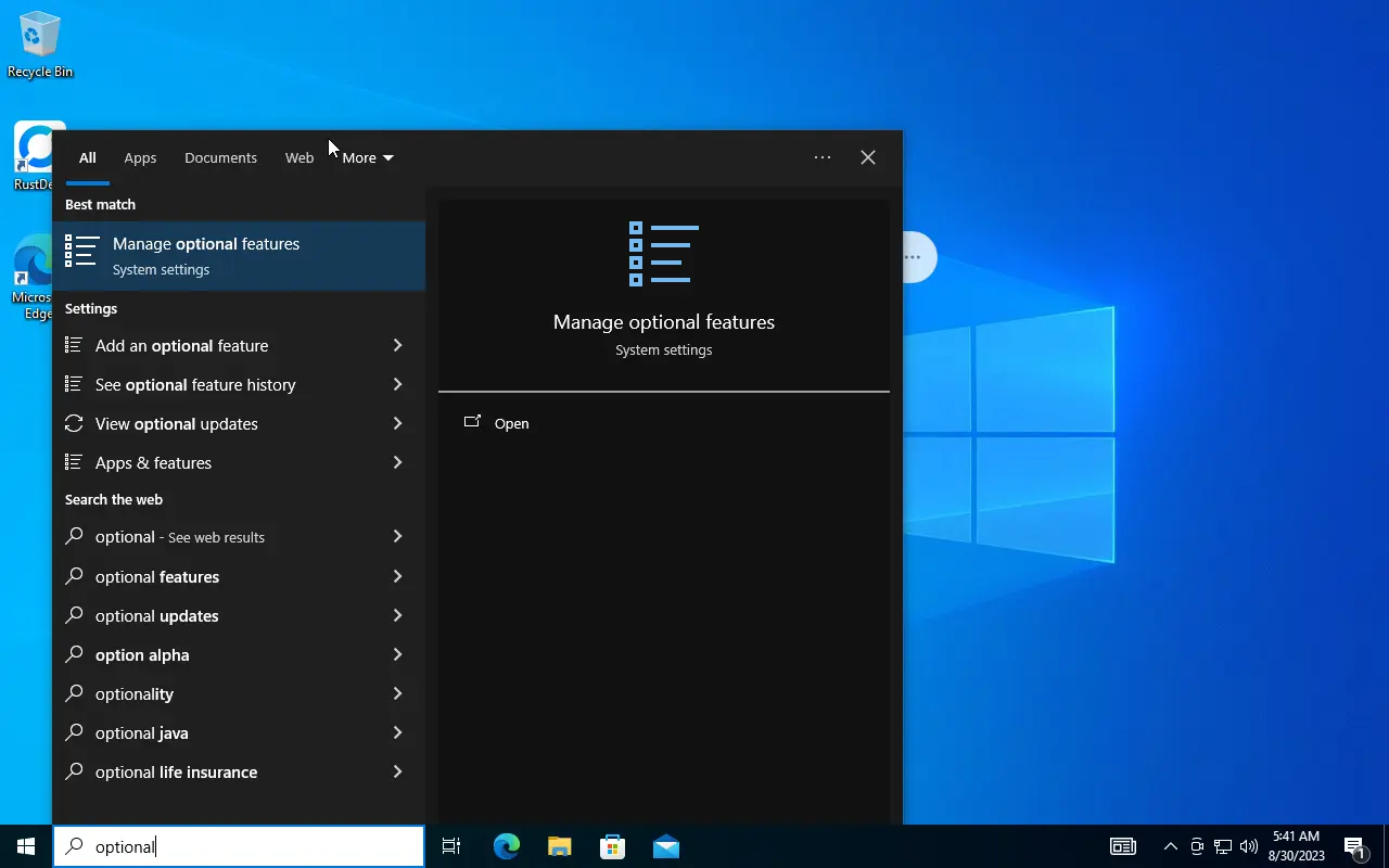 Manage Optional Features in Windows Start Menu